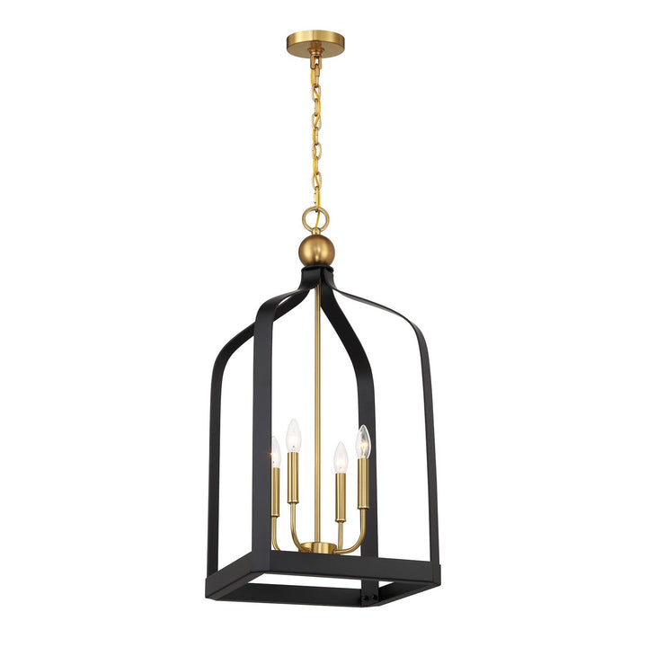 Savoy House - 7-7802-4-143 - Four Light Pendant - Sheffield - Matte Black w/Warm Brass