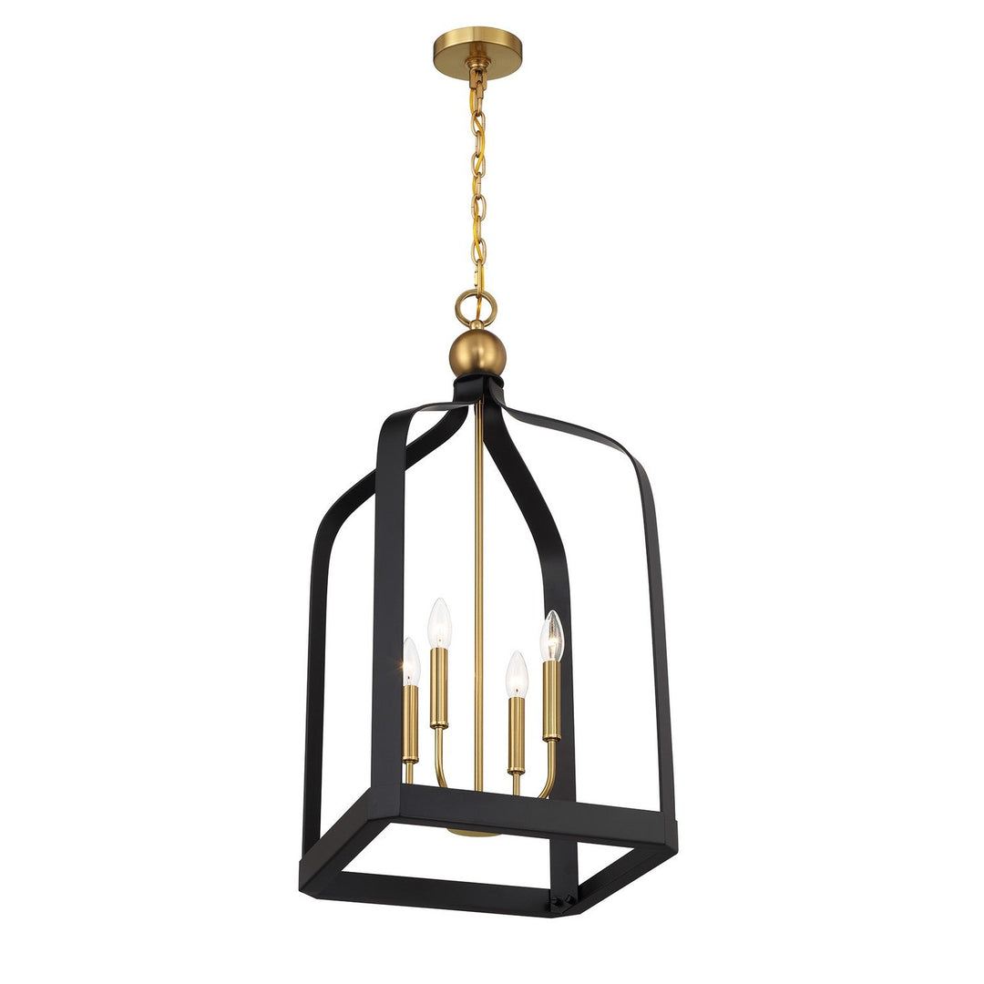 Savoy House - 7-7802-4-143 - Four Light Pendant - Sheffield - Matte Black w/Warm Brass
