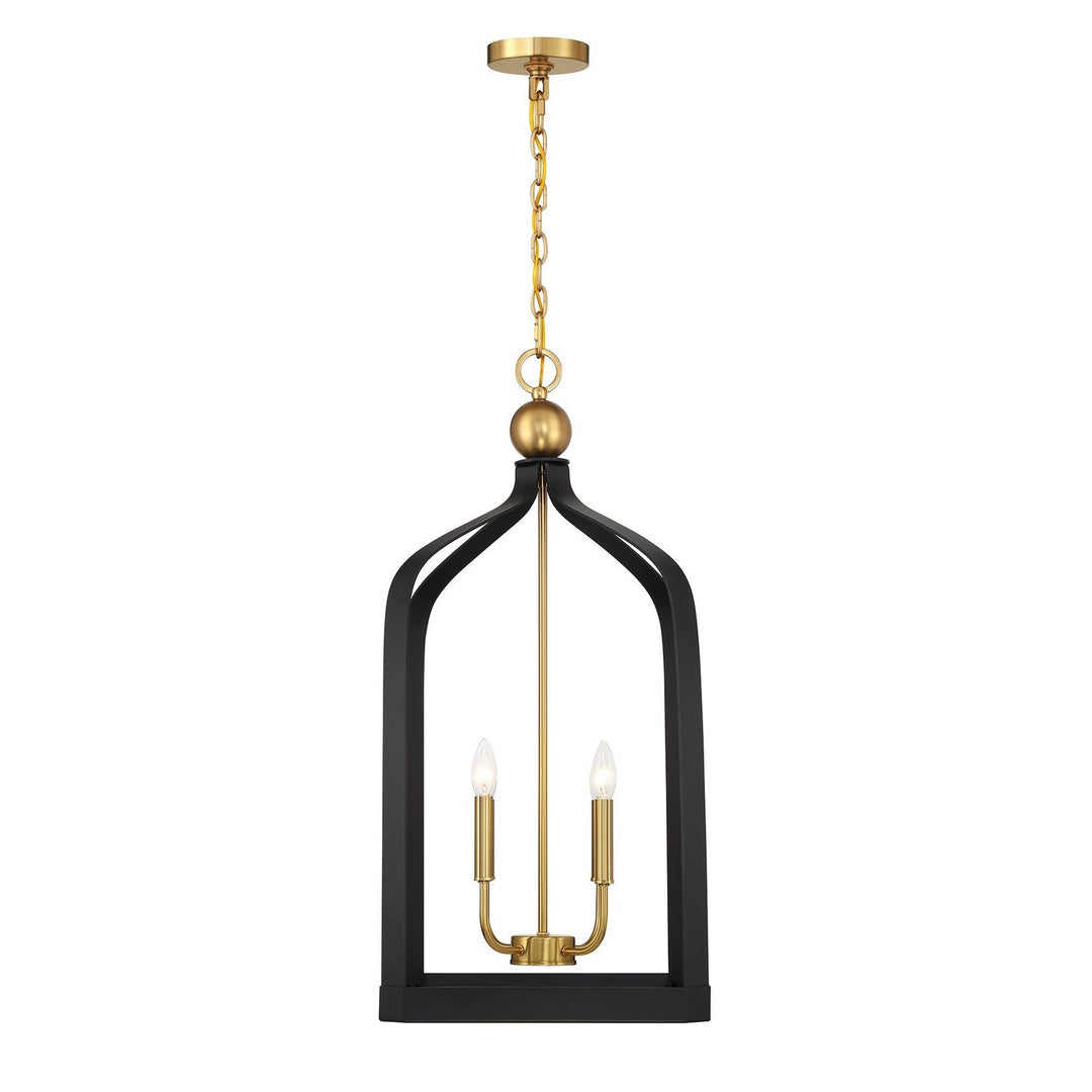 Savoy House - 7-7802-4-143 - Four Light Pendant - Sheffield - Matte Black w/Warm Brass