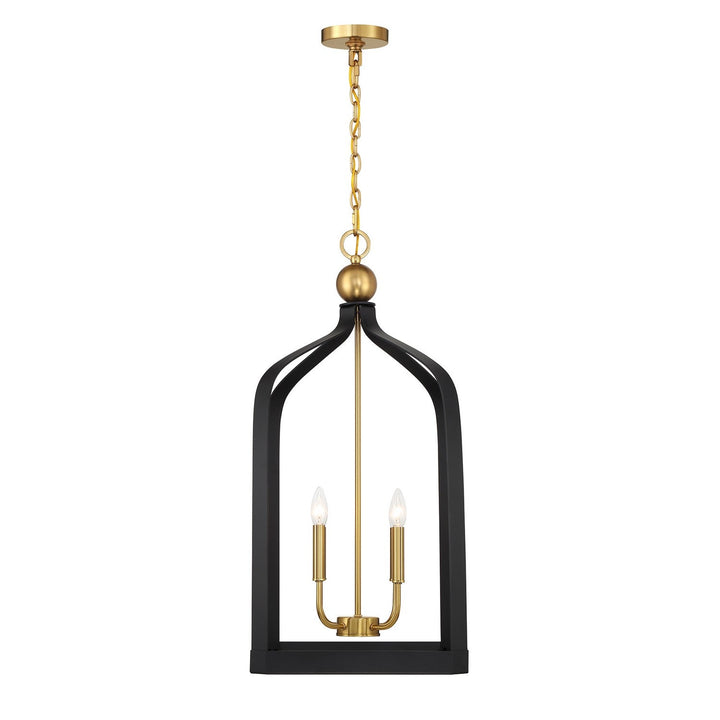 Savoy House - 7-7802-4-143 - Four Light Pendant - Sheffield - Matte Black w/Warm Brass
