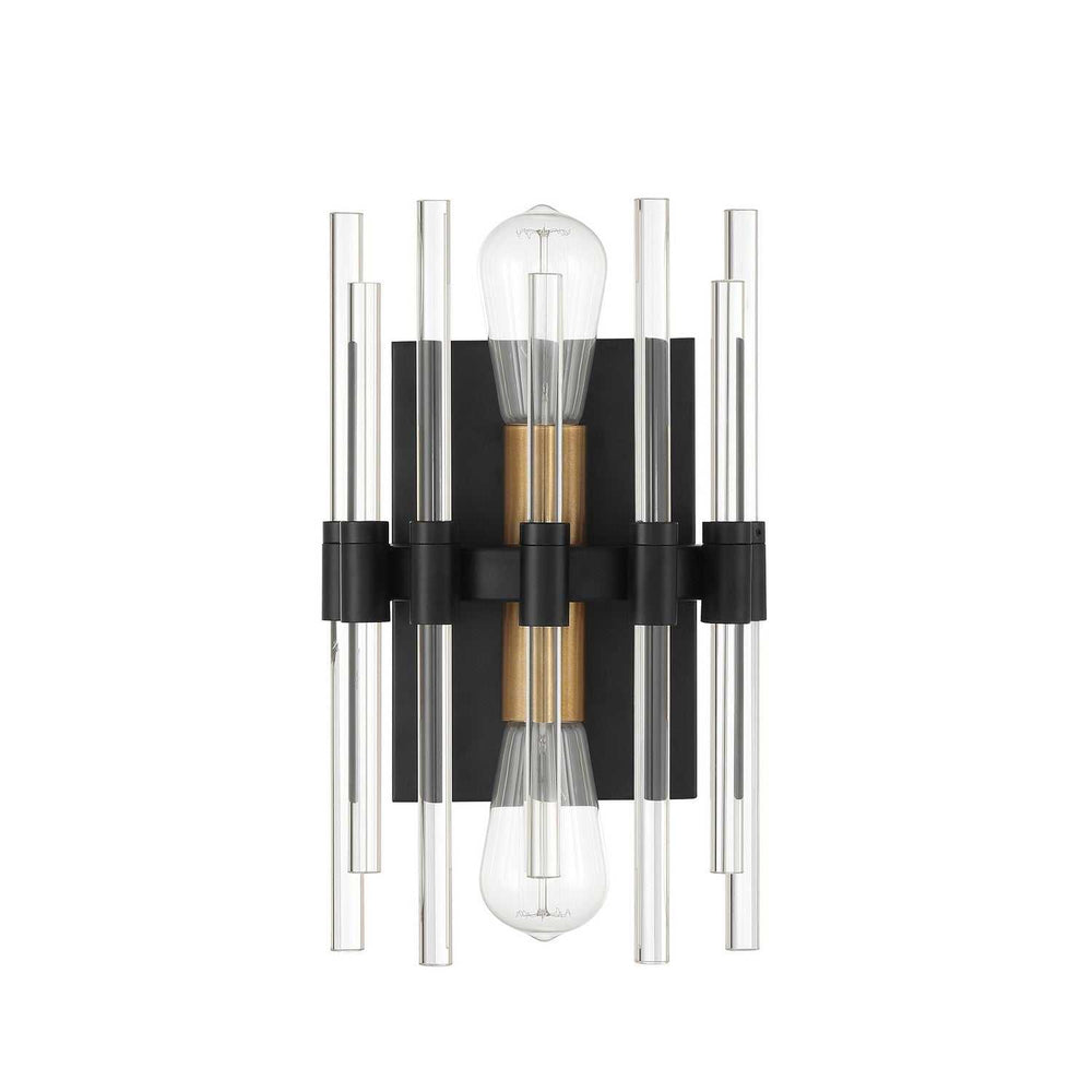 Santiago Two Light Wall Sconce in Matte Black with Warm Brass Accents Savoy House