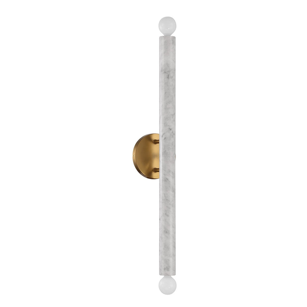 Callaway Two Light Wall Sconce in White Marble with Warm Brass Savoy House