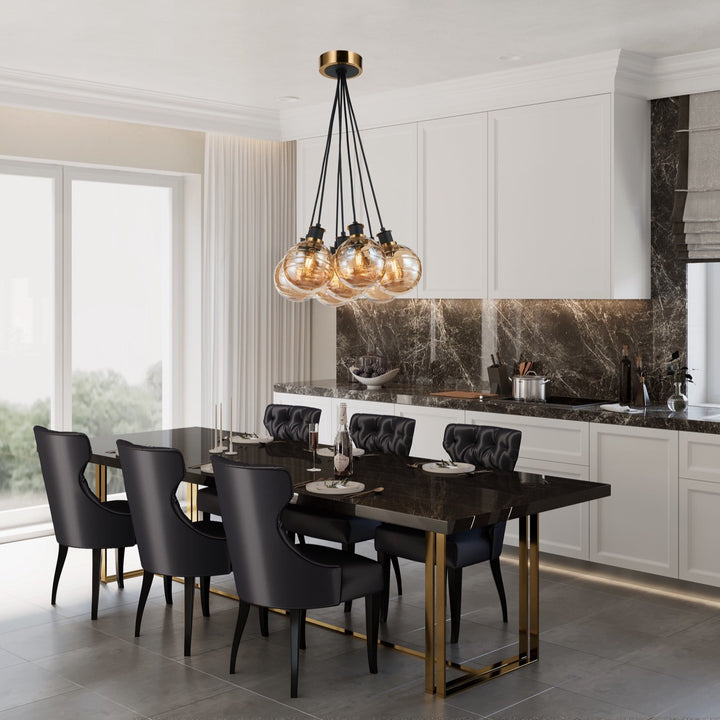 Artcraft Canada - AC11877AM - Seven Light Pendant - Gem - Black and Brushed Brass