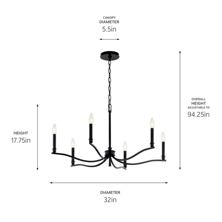 Kichler Canada - 52695BK - Six Light Chandelier - Malene - Black