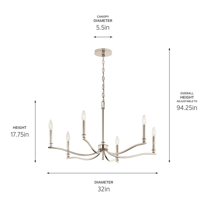 Kichler Canada - 52695PN - Six Light Chandelier - Malene - Polished Nickel