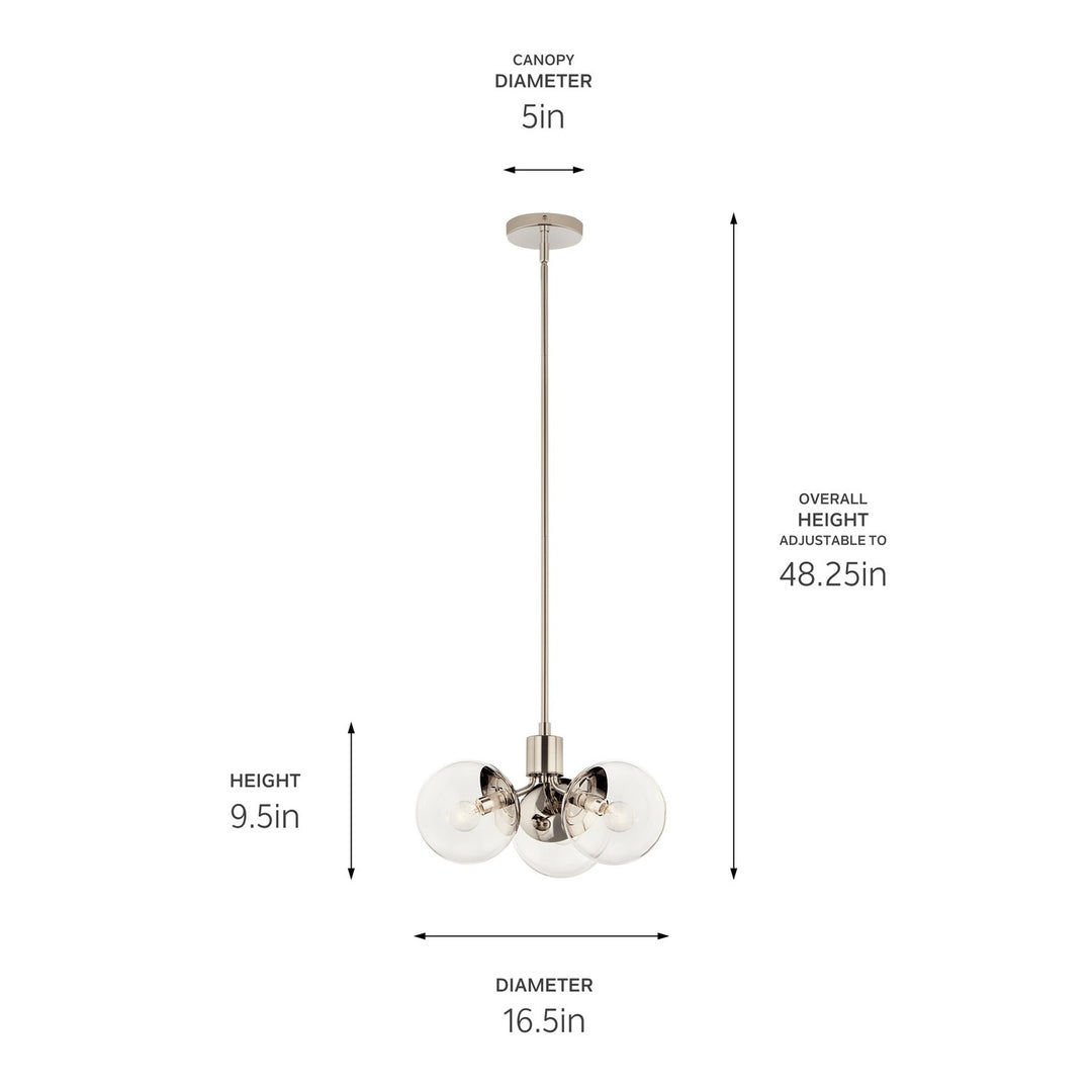 Kichler Canada - 52700PNCLR - Three Light Chandelier/Semi Flush - Silvarious - Polished Nickel