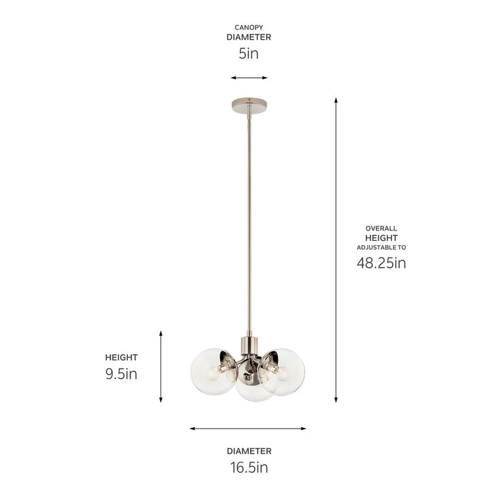 Kichler Canada - 52700PNCLR - Three Light Chandelier/Semi Flush - Silvarious - Polished Nickel