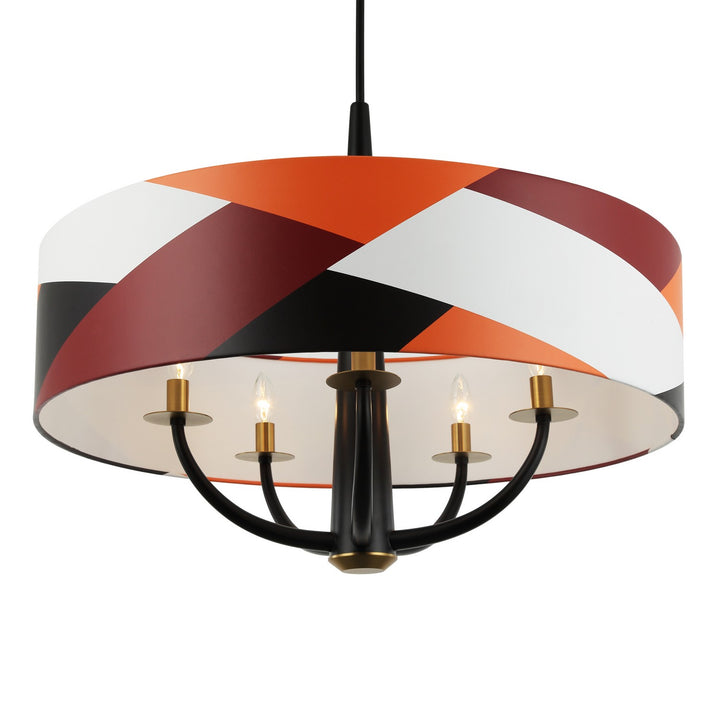 Varaluz - 501P05BLSB - Five Light Pendant - Patchwork - Black/Satin Brass/Patchwork