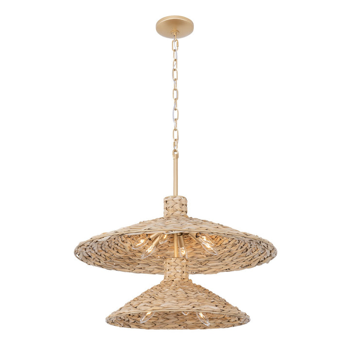 Varaluz - 502P09FGN - Nine Light Pendant - Hilton Head - French Gold/Natural Seagrass