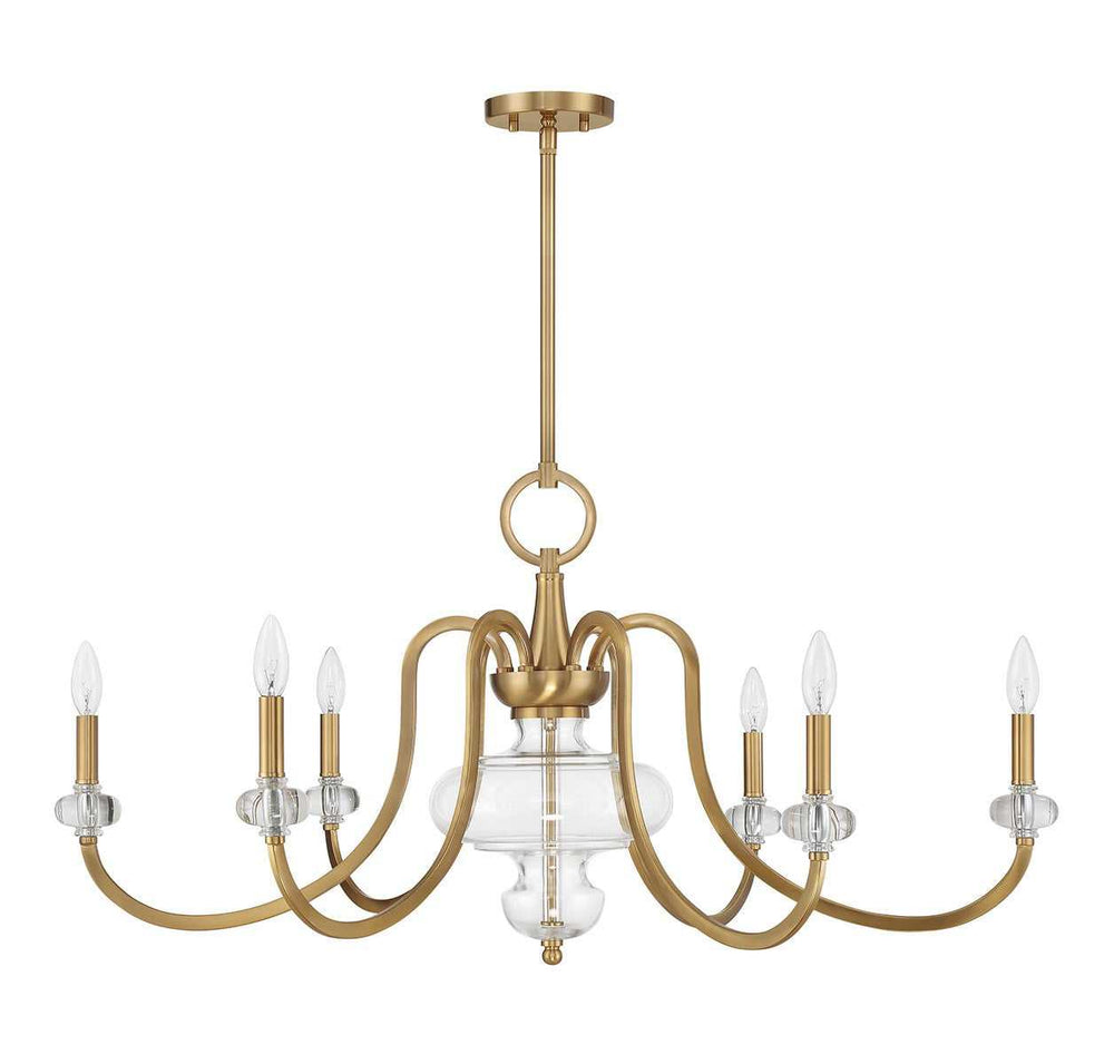 Bergdorf Six Light Chandelier in Warm Brass Savoy House