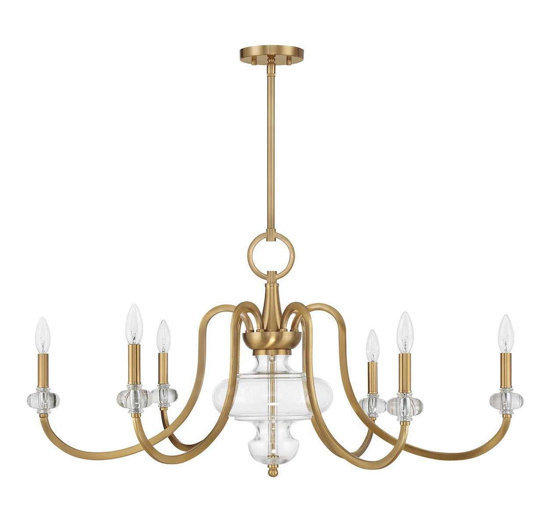 Bergdorf Six Light Chandelier in Warm Brass Savoy House