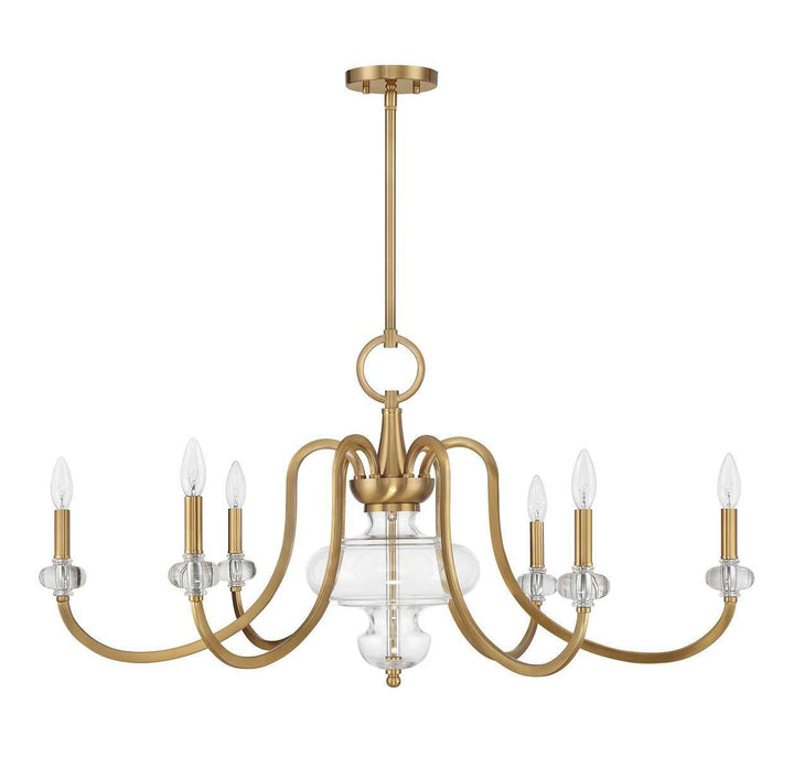 Bergdorf Six Light Chandelier in Warm Brass Savoy House