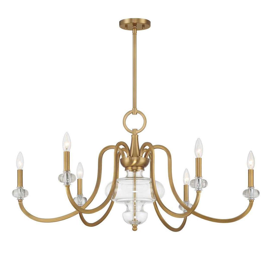 Bergdorf Six Light Chandelier in Warm Brass Savoy House