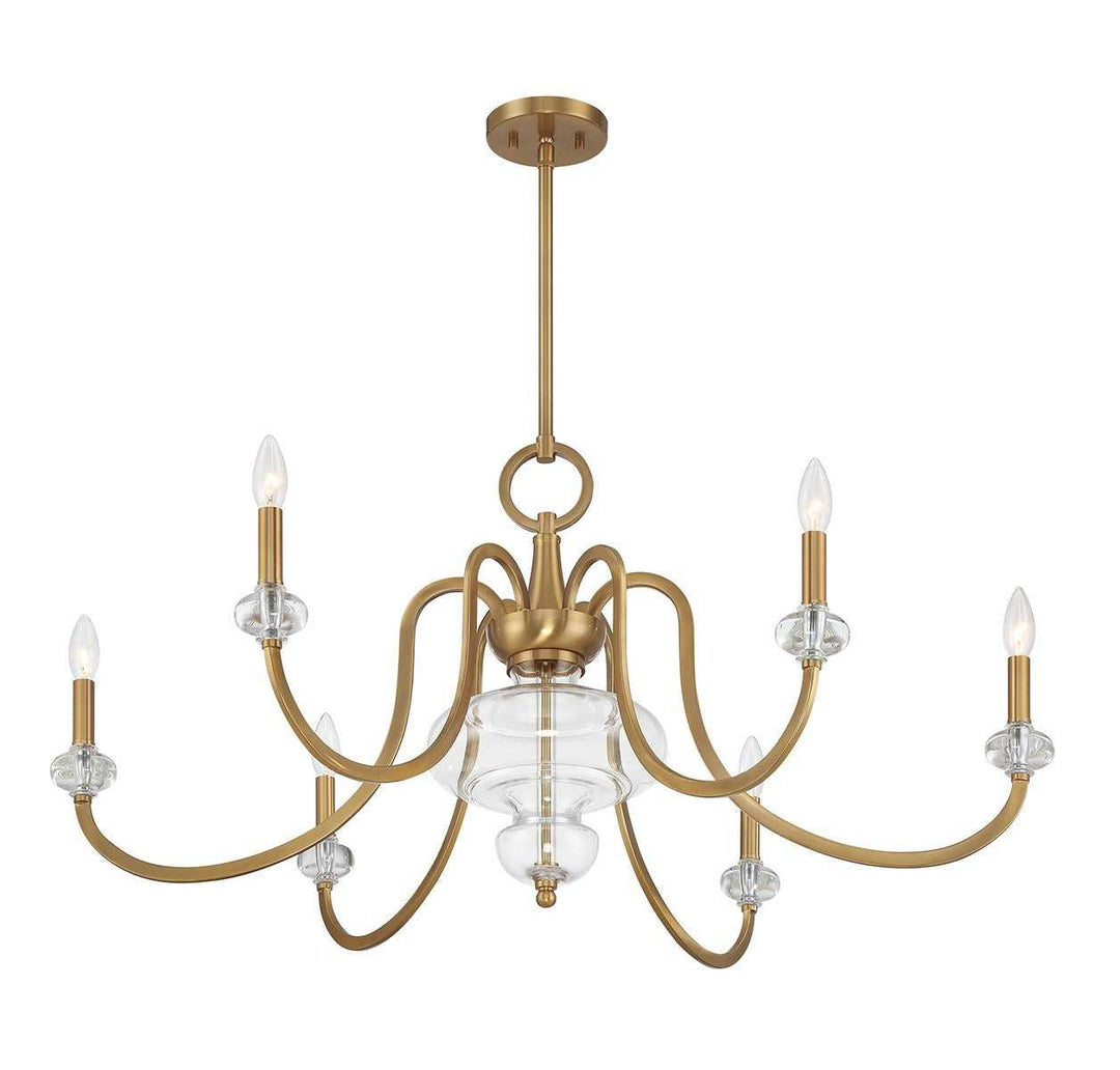 Bergdorf Six Light Chandelier in Warm Brass Savoy House