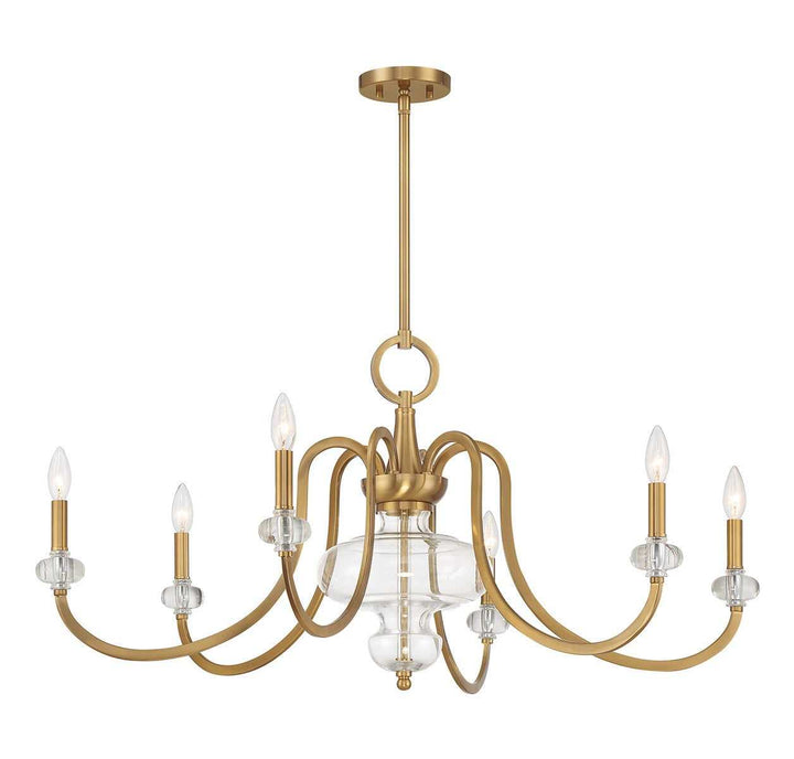 Bergdorf Six Light Chandelier in Warm Brass Savoy House