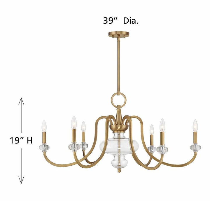 Bergdorf Six Light Chandelier in Warm Brass Savoy House