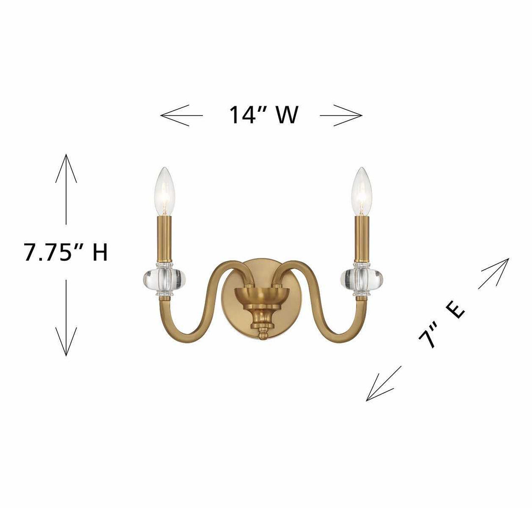 Bergdorf Two Light Wall Sconce in Warm Brass Savoy House