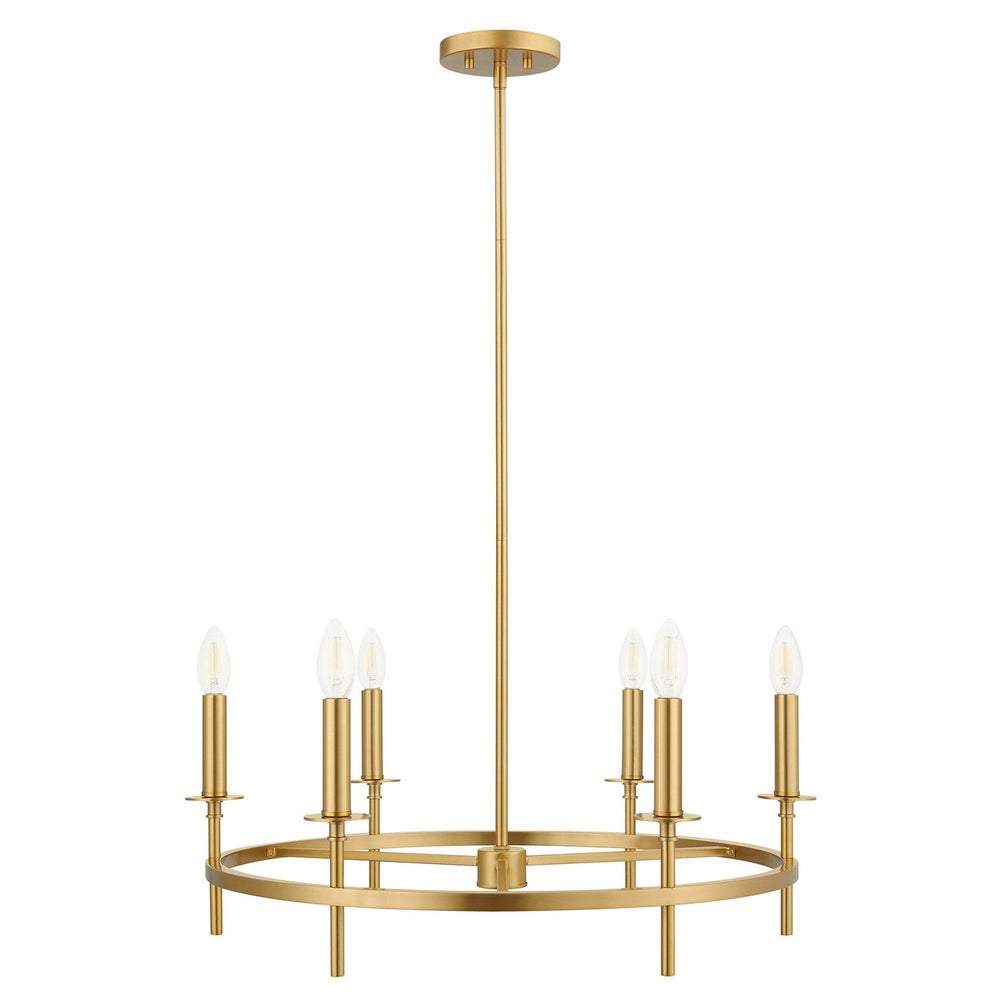 Meridian - M100140NB - Six Light Chandelier - Natural Brass