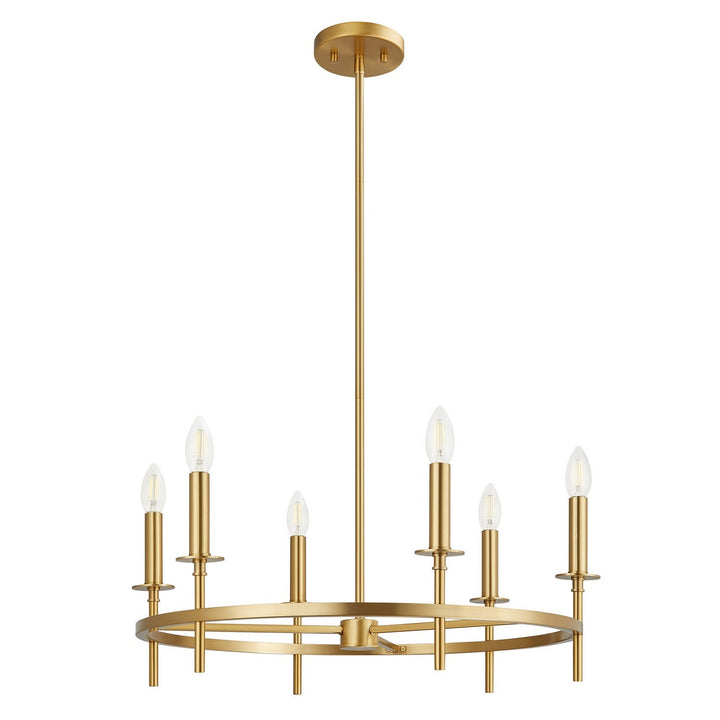 Meridian - M100140NB - Six Light Chandelier - Natural Brass
