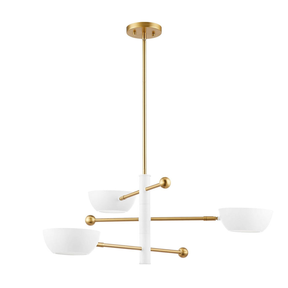 Meridian - M100143WHNB - Three Light Chandelier - White and Natural Brass