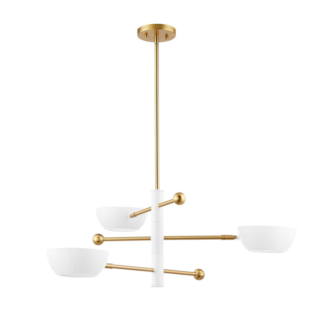 Meridian - M100143WHNB - Three Light Chandelier - White and Natural Brass