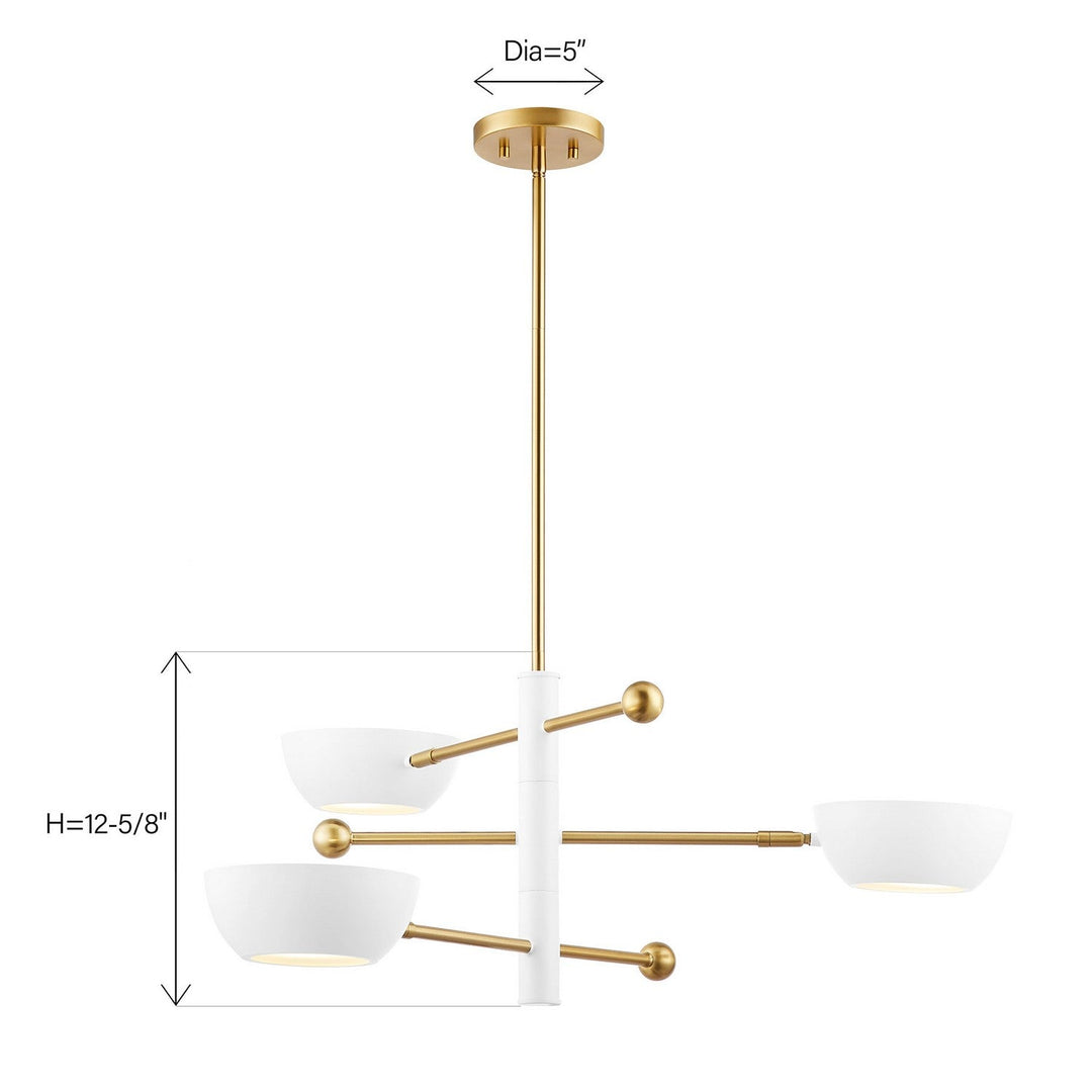 Meridian - M100143WHNB - Three Light Chandelier - White and Natural Brass