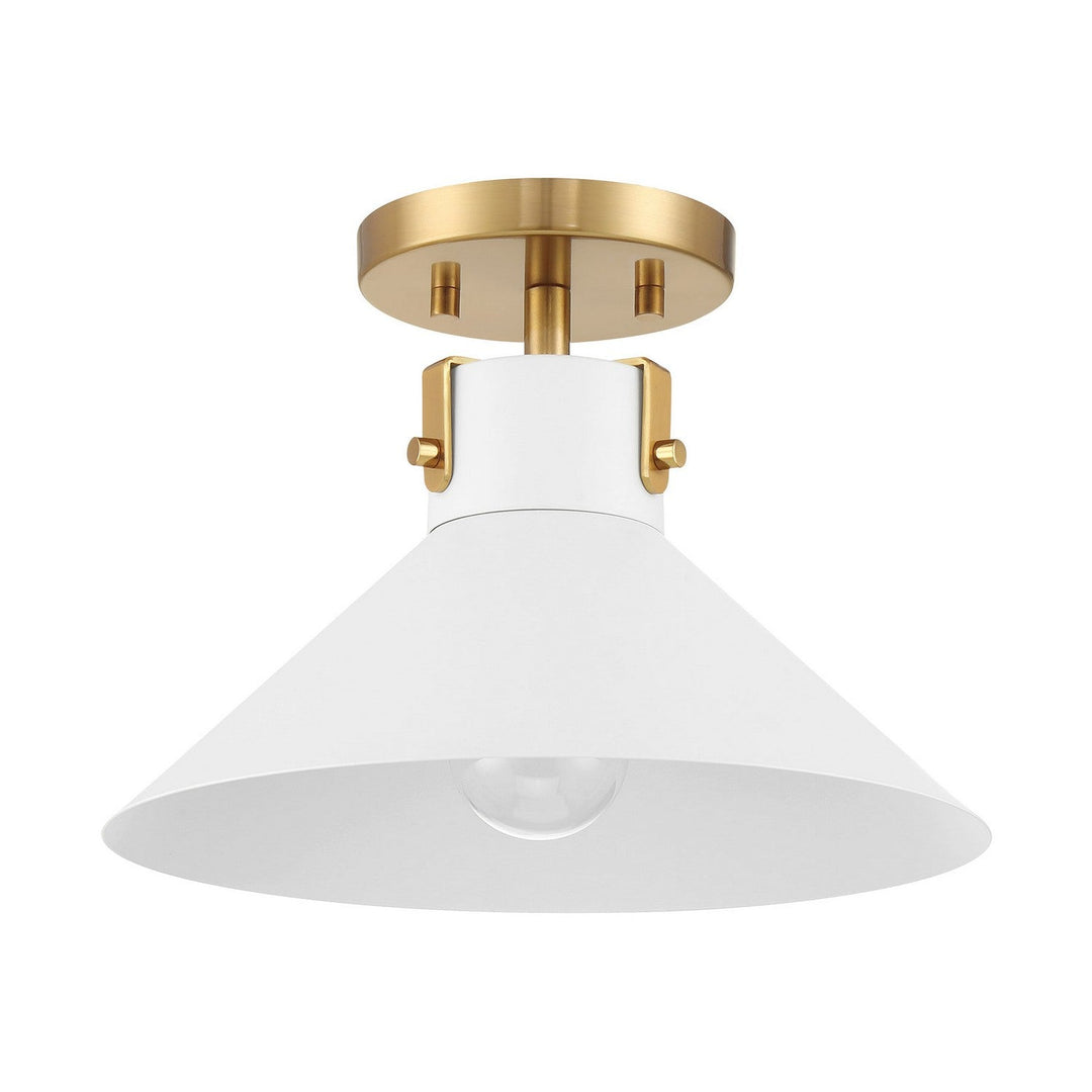 Meridian - M60078WHNB - One Light Semi-Flush Mount - White and Natural Brass