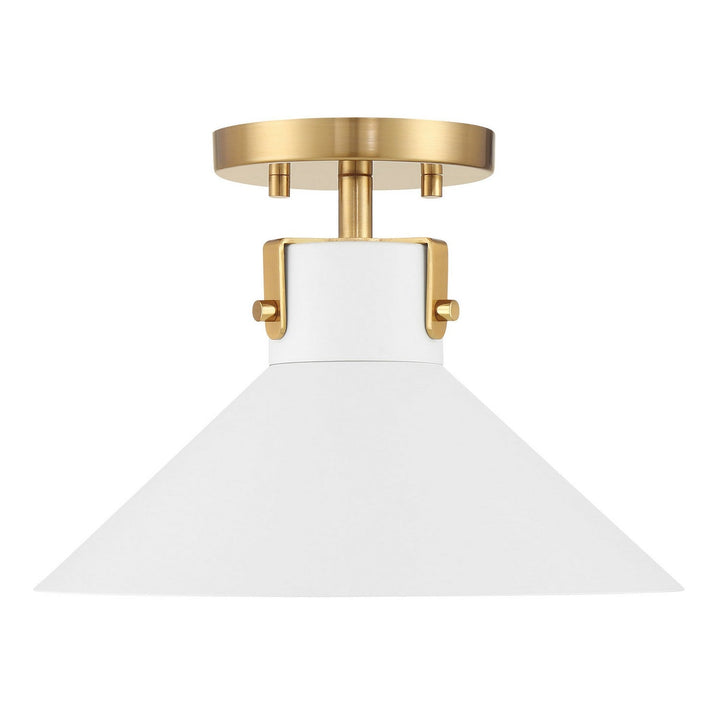 Meridian - M60078WHNB - One Light Semi-Flush Mount - White and Natural Brass