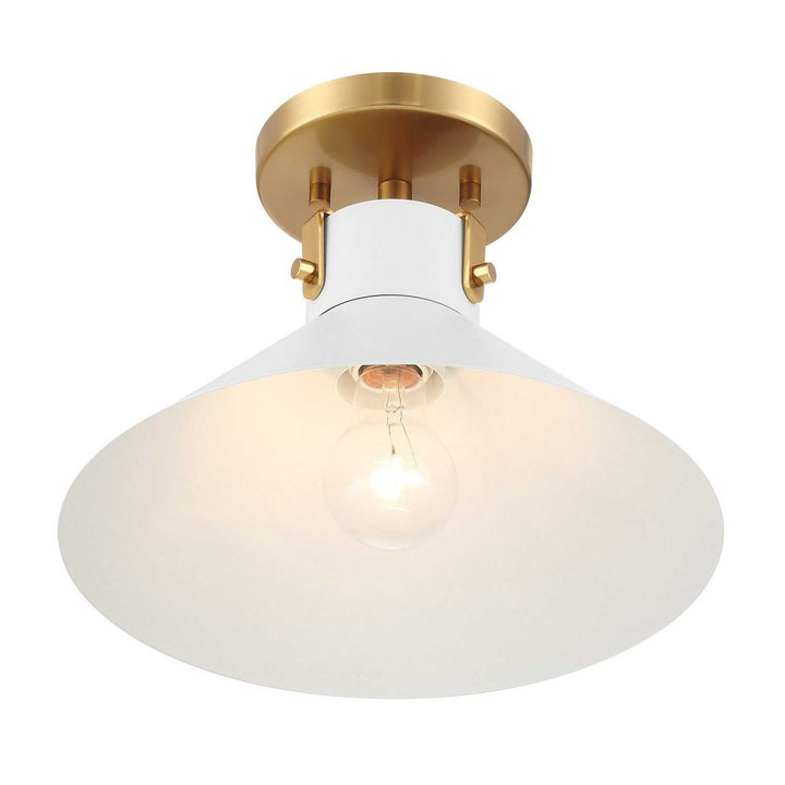 Meridian - M60078WHNB - One Light Semi-Flush Mount - White and Natural Brass