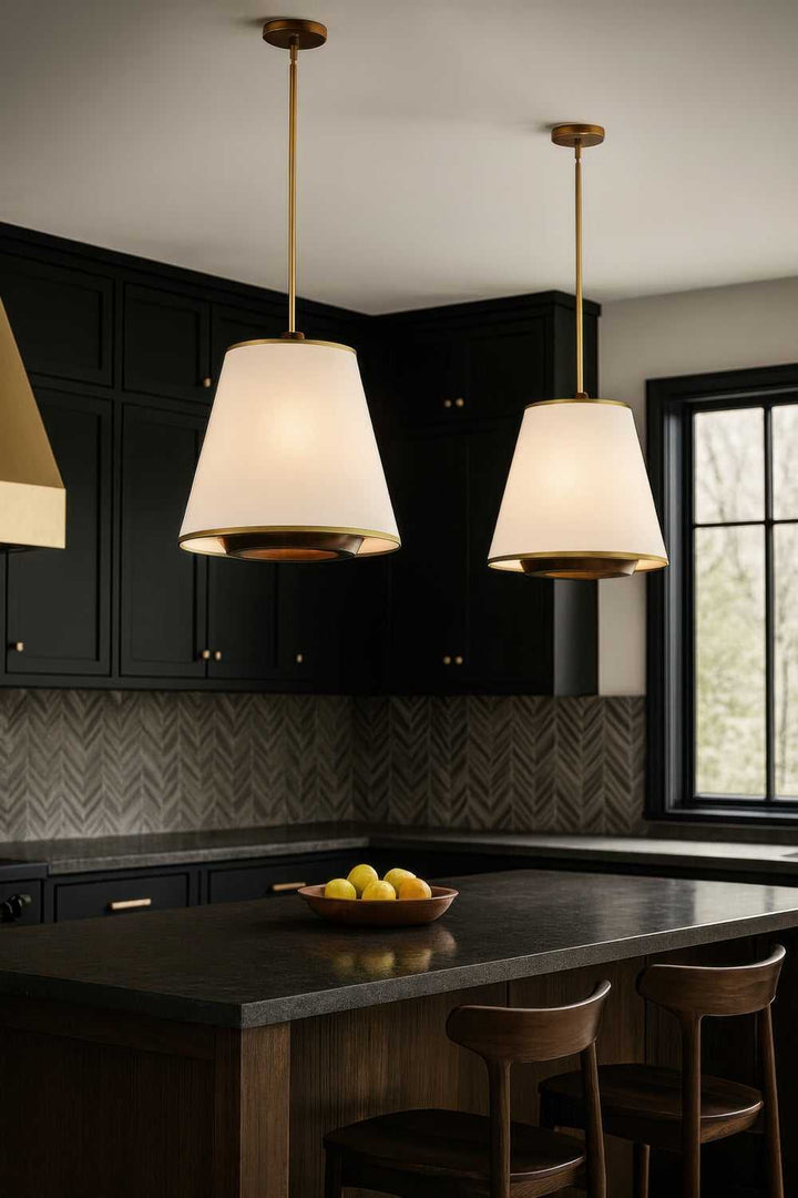 Desert Flyer Three Light Foyer Pendant in Satin Brass/Medium Walnut Varaluz