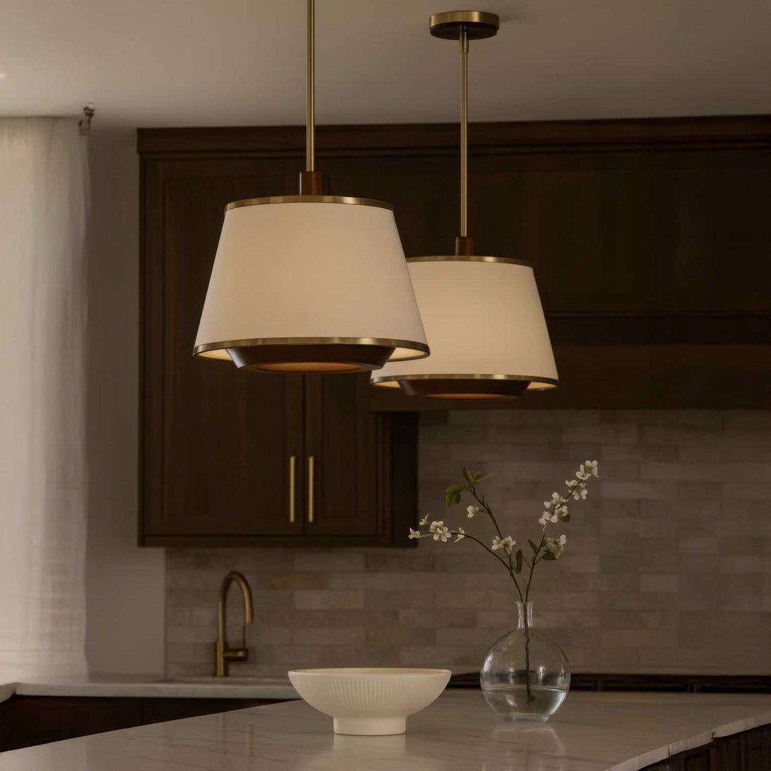 Desert Flyer Three Light Convertible Pendant/Semi-Flush in Satin Brass/Medium Walnut Varaluz