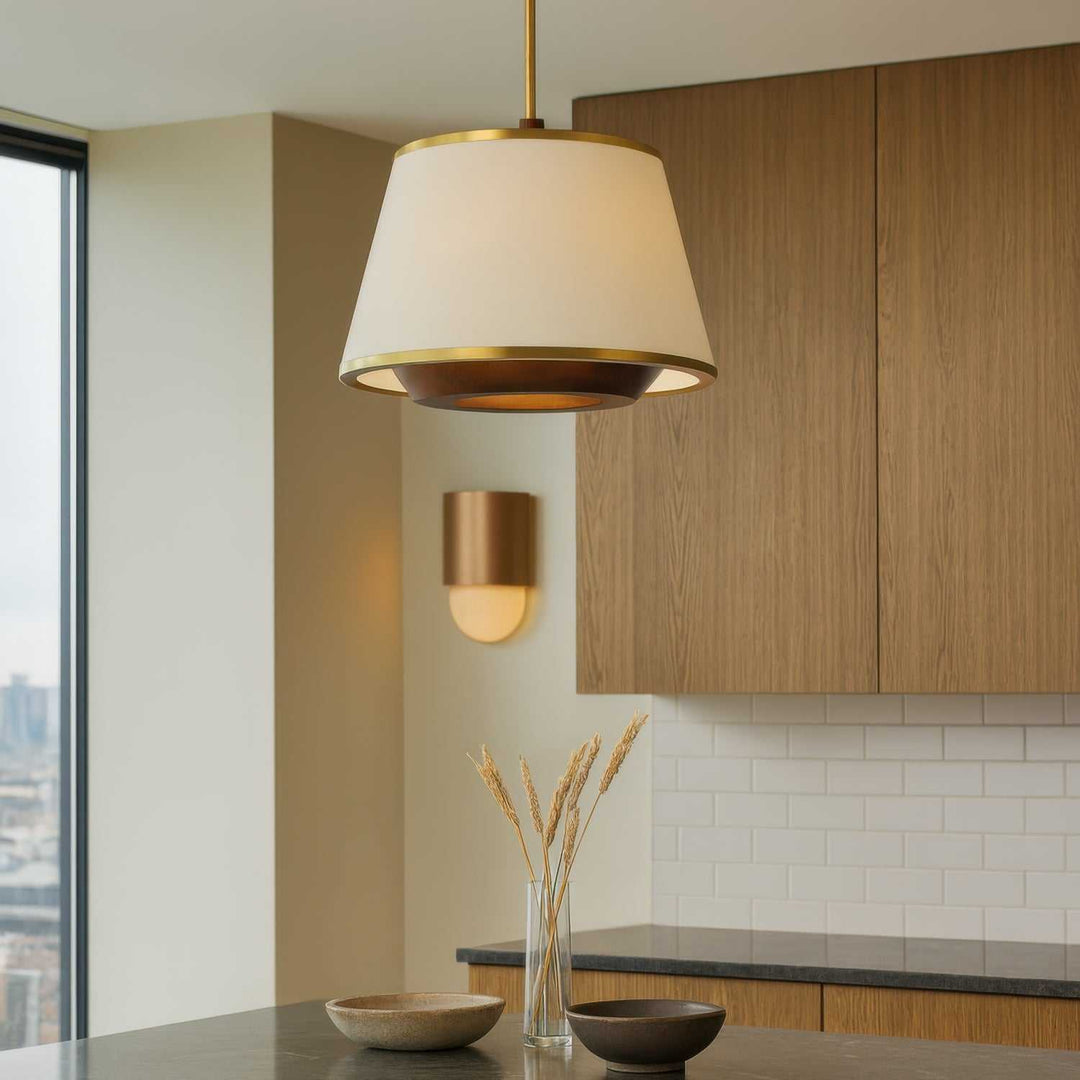 Desert Flyer Three Light Convertible Pendant/Semi-Flush in Satin Brass/Medium Walnut Varaluz