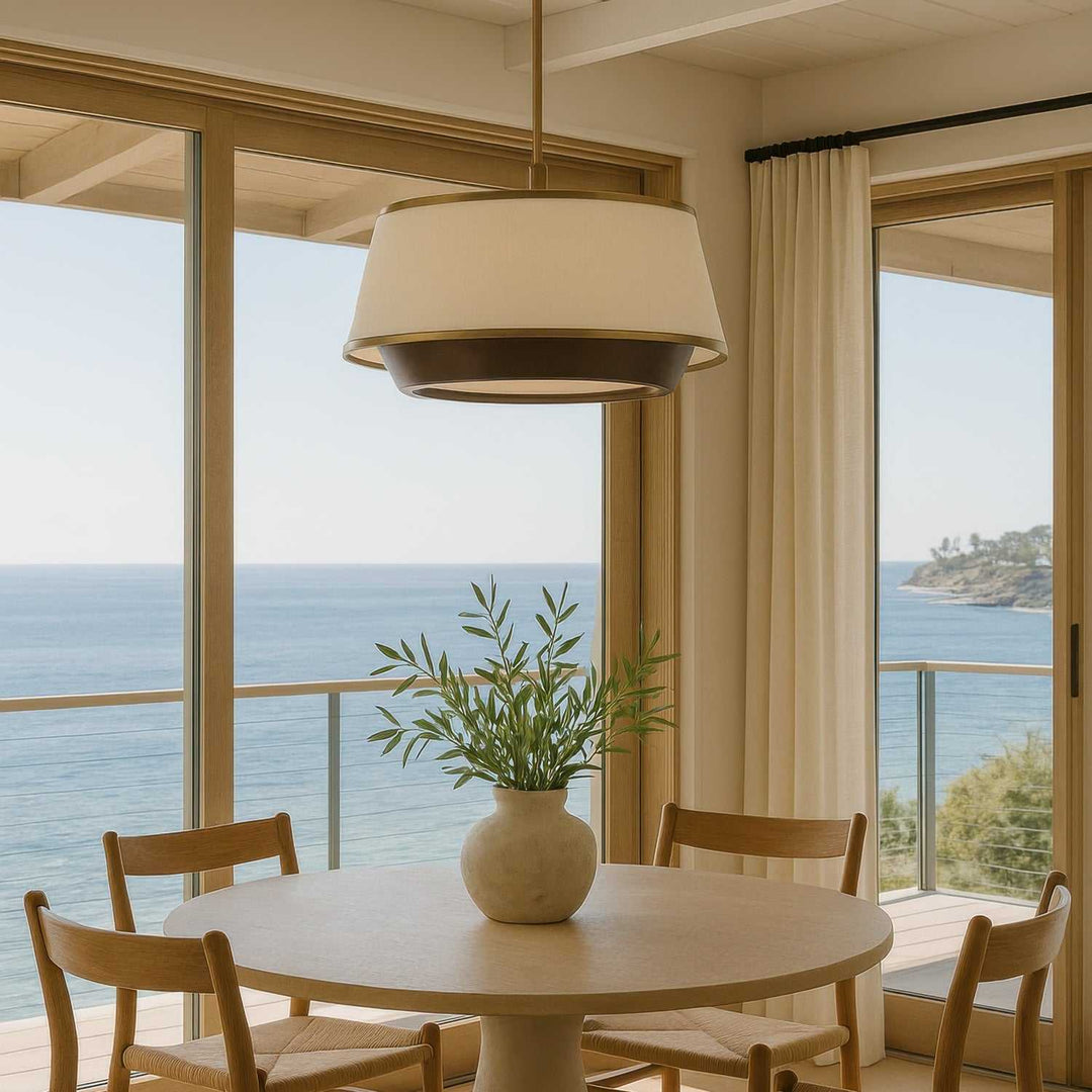 Desert Flyer Six Light Pendant in Satin Brass/Medium Walnut Varaluz