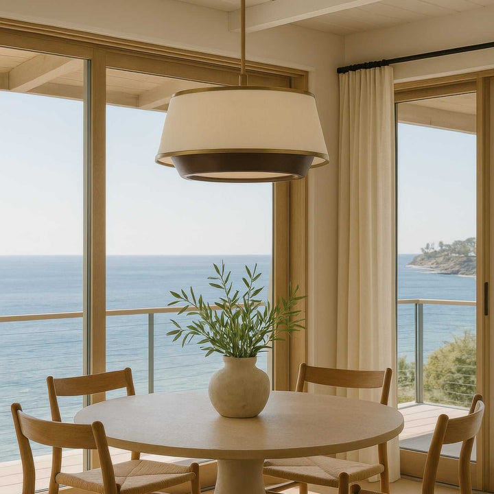 Desert Flyer Six Light Pendant in Satin Brass/Medium Walnut Varaluz