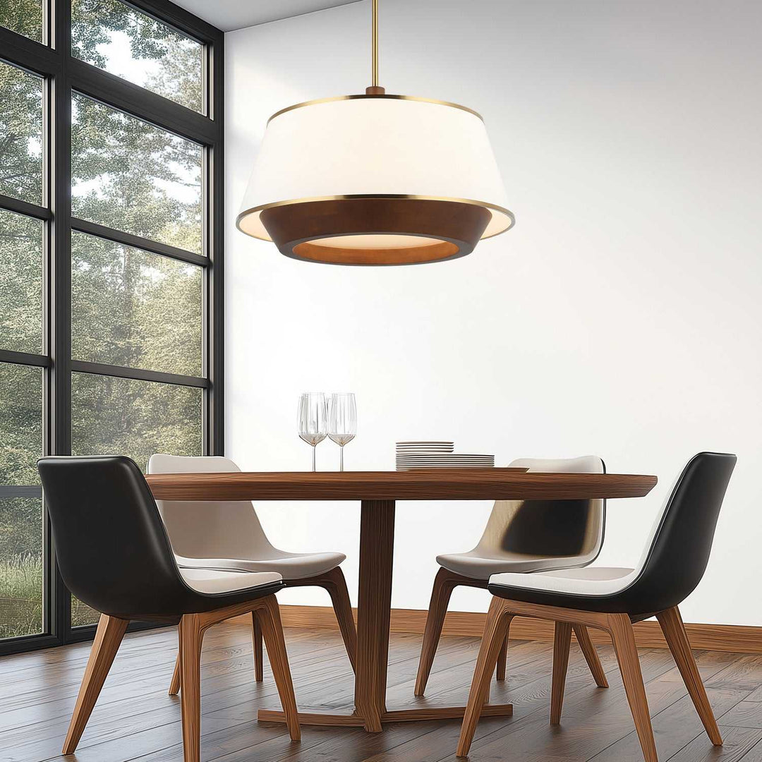 Desert Flyer Six Light Pendant in Satin Brass/Medium Walnut Varaluz