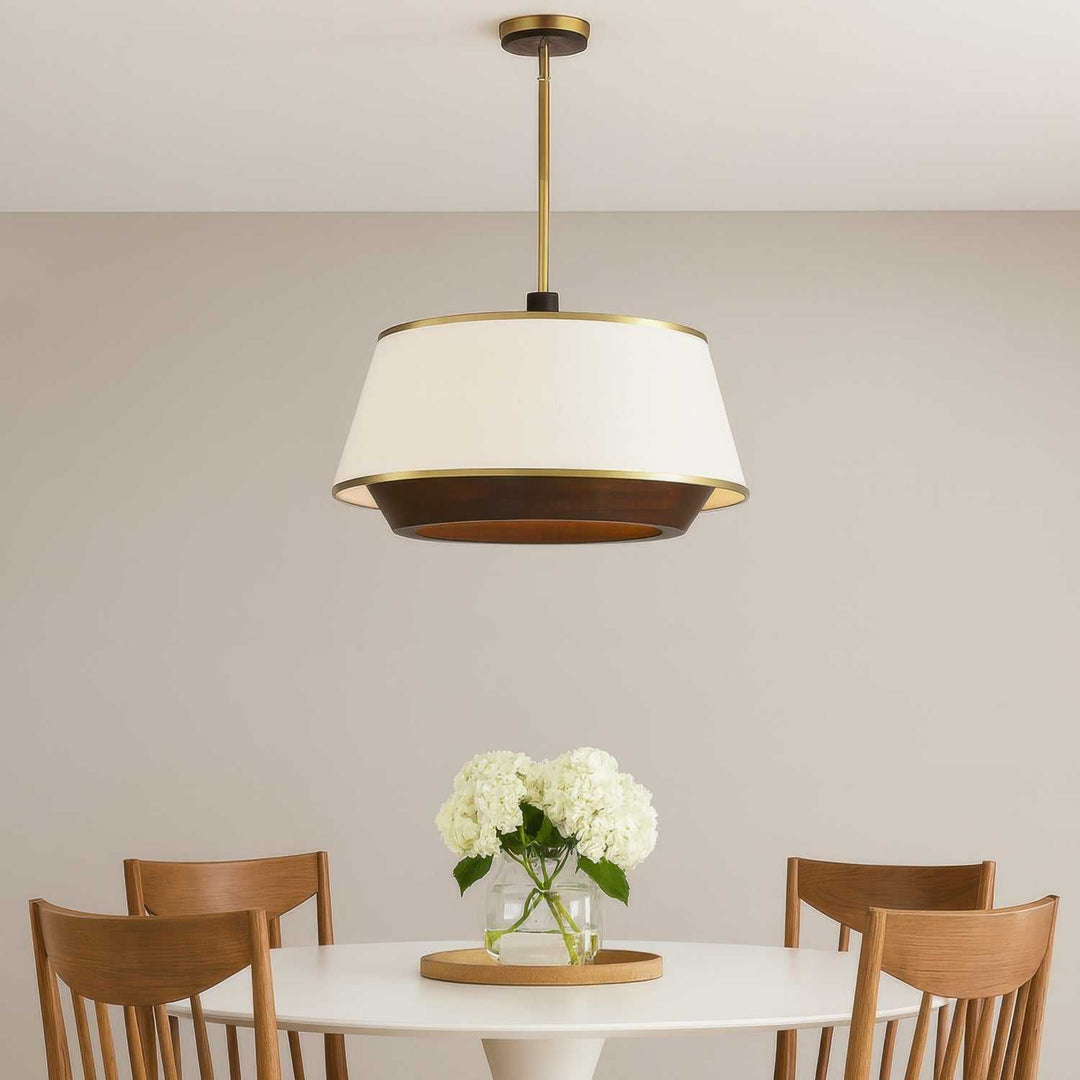 Desert Flyer Six Light Pendant in Satin Brass/Medium Walnut Varaluz