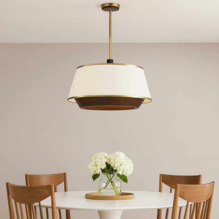 Desert Flyer Six Light Pendant in Satin Brass/Medium Walnut Varaluz