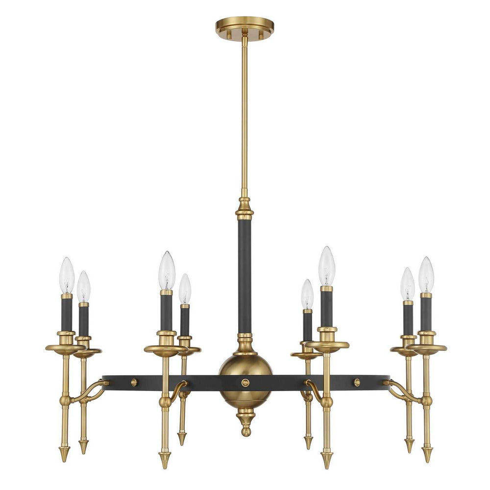 Consulate Eight Light Chandelier in Matte Black and Warm Brass Savoy House