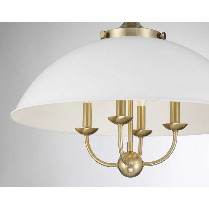 Monterey Four Light Pendant in White and Warm Brass Savoy House