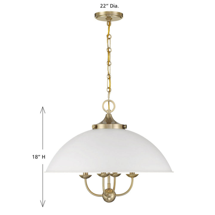 Monterey Four Light Pendant in White and Warm Brass Savoy House