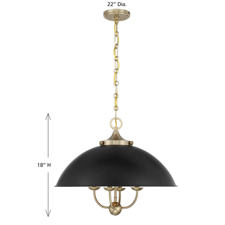 Monterey Four Light Pendant in Matte Black and Warm Brass Savoy House