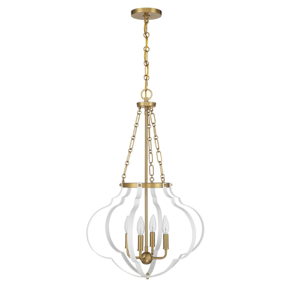 Savoy House - 7-4866-4-142 - Four Light Pendant - Mercer - White/Warm Brass