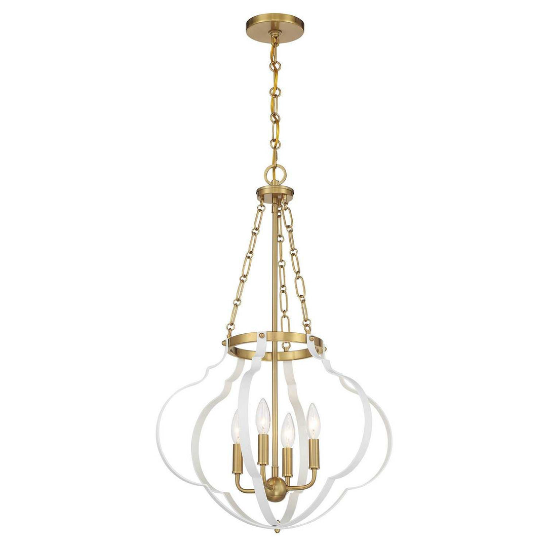 Savoy House - 7-4866-4-142 - Four Light Pendant - Mercer - White/Warm Brass