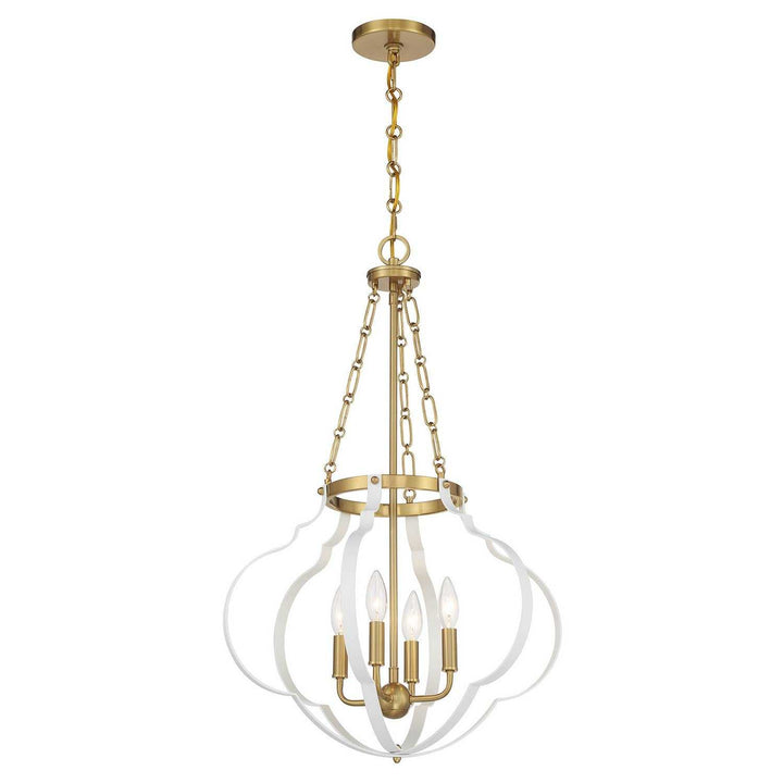 Savoy House - 7-4866-4-142 - Four Light Pendant - Mercer - White/Warm Brass