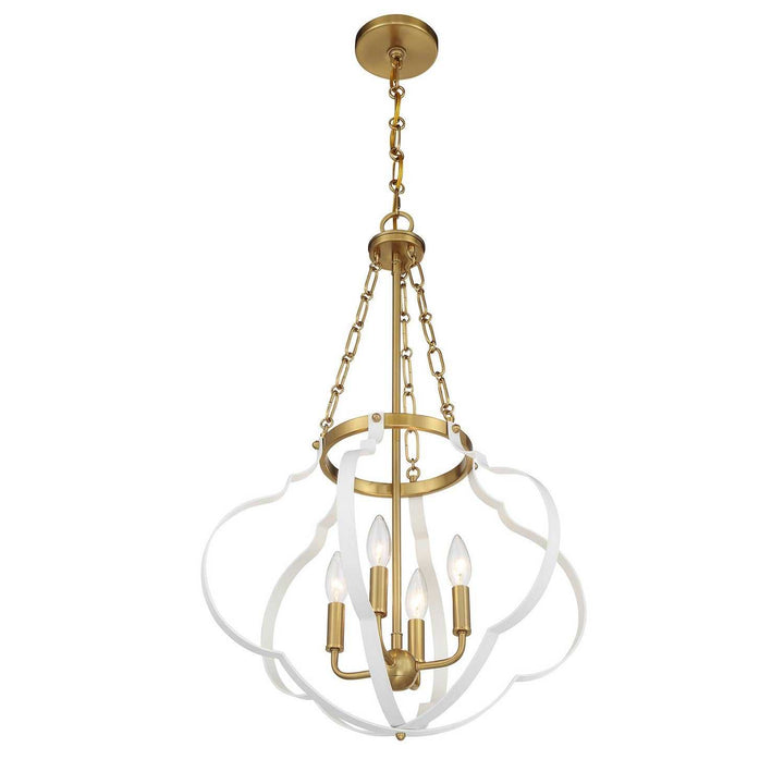 Savoy House - 7-4866-4-142 - Four Light Pendant - Mercer - White/Warm Brass