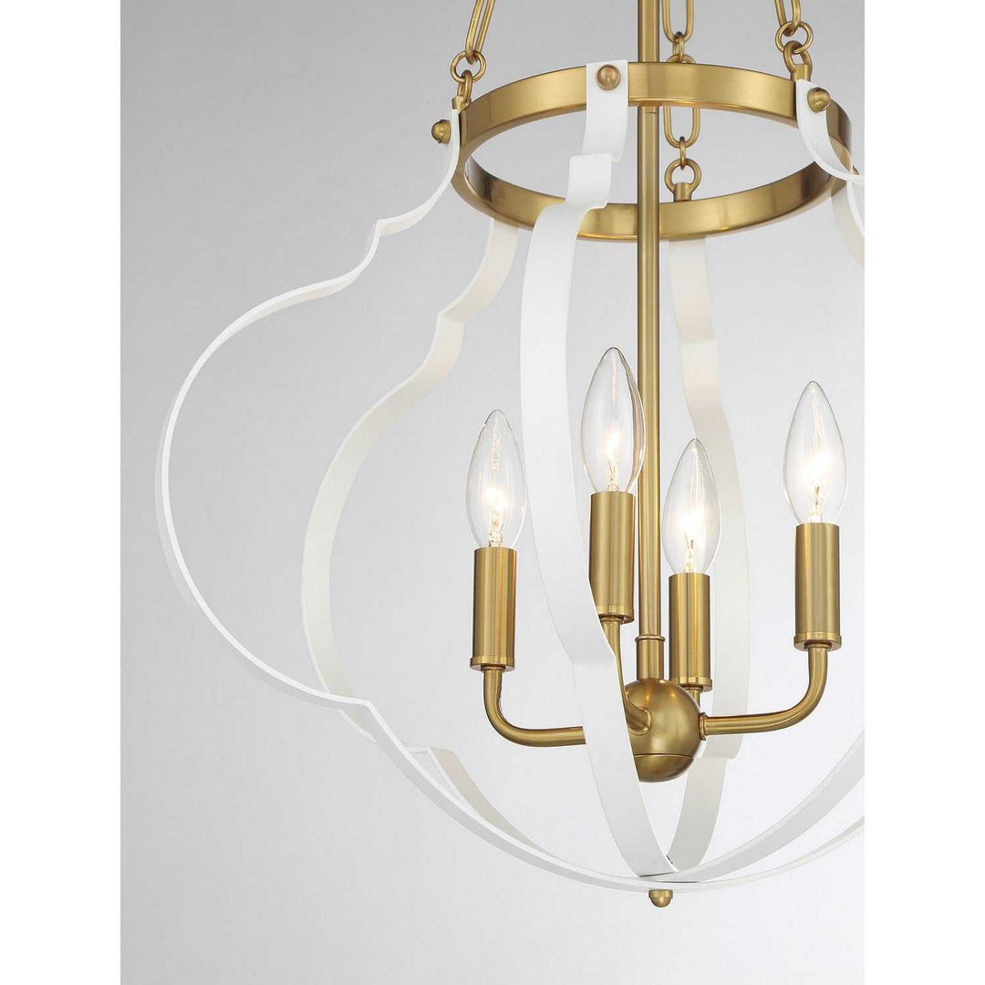 Savoy House - 7-4866-4-142 - Four Light Pendant - Mercer - White/Warm Brass