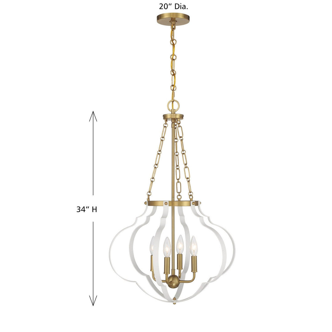 Savoy House - 7-4866-4-142 - Four Light Pendant - Mercer - White/Warm Brass