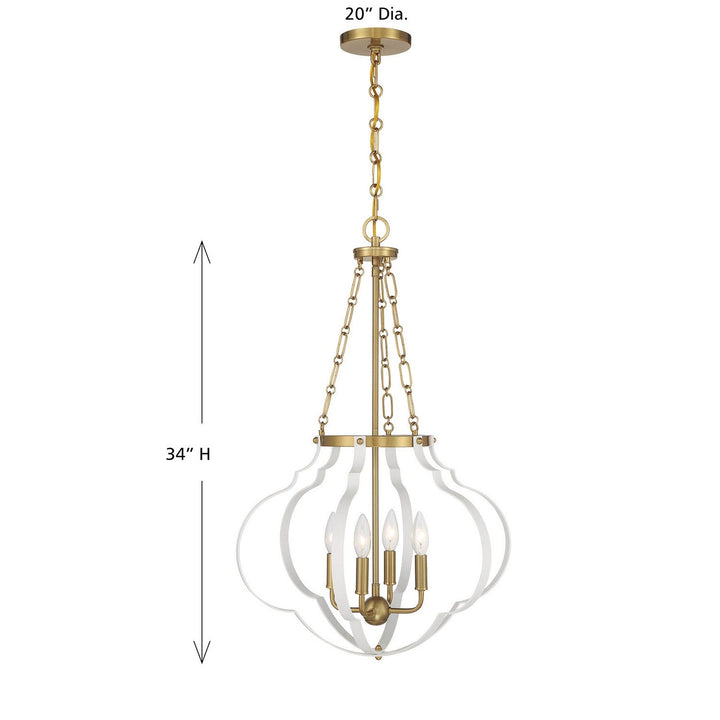 Savoy House - 7-4866-4-142 - Four Light Pendant - Mercer - White/Warm Brass