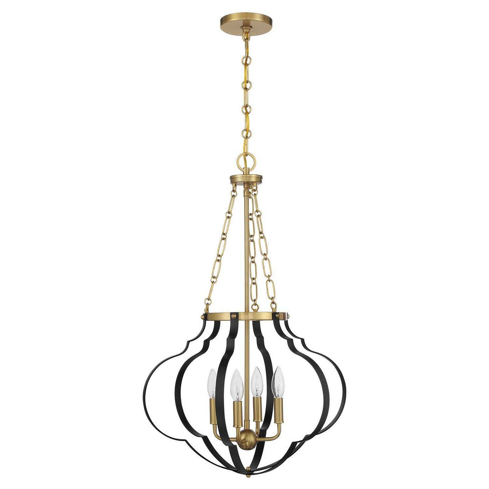 Savoy House - 7-4866-4-143 - Four Light Pendant - Mercer - Matte Black/Warm Brass
