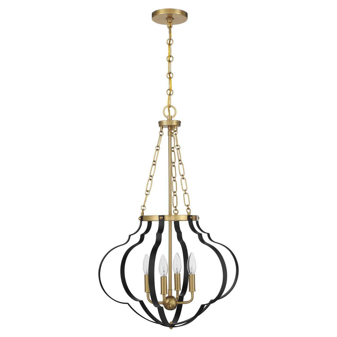 Savoy House - 7-4866-4-143 - Four Light Pendant - Mercer - Matte Black/Warm Brass